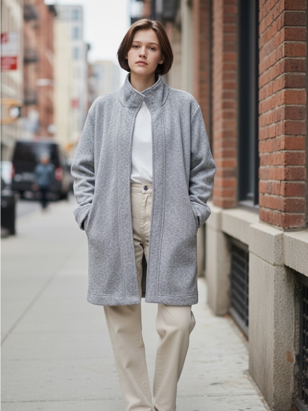 Lands' End Womens Grey Herringbone Fleece Jacket XL/18